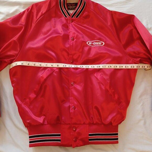 1980s Pla-Jac by Dunbrooke E-One Fire Trucks Red Satin Jacket Adult Large - Picture 14 of 16